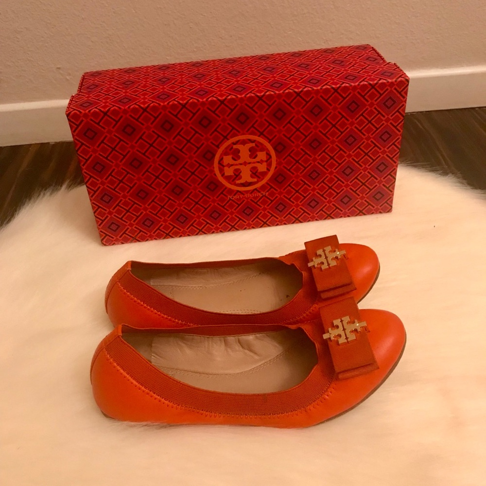 Orange Tory Burch Logo ballet flats